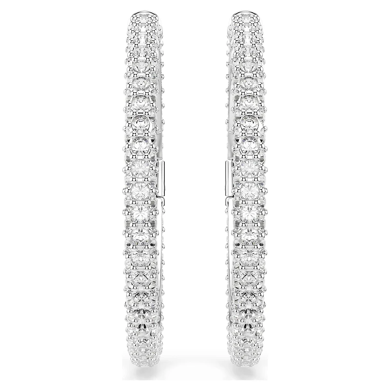 Dextera hoop earrings, Round cut, White, Rhodium plated