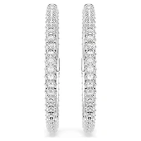 Dextera hoop earrings, Round cut, White, Rhodium plated