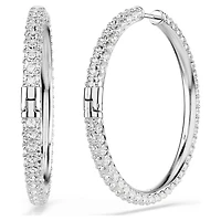 Dextera hoop earrings, Round cut, White, Rhodium plated