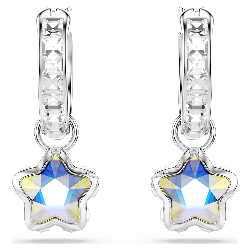 Chroma drop earrings, Mixed cuts, Star, White, Rhodium plated
