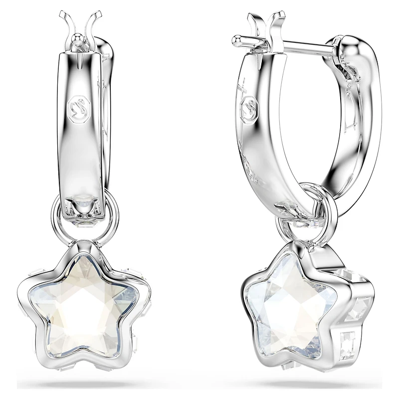 Chroma drop earrings, Mixed cuts, Star, White, Rhodium plated