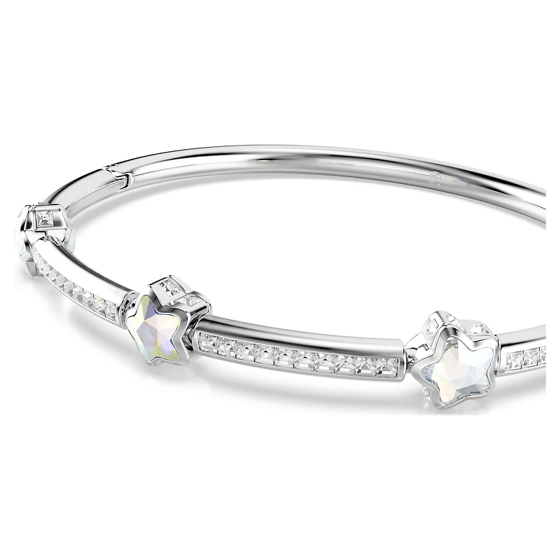 Chroma bangle, Mixed cuts, Star, White, Rhodium plated