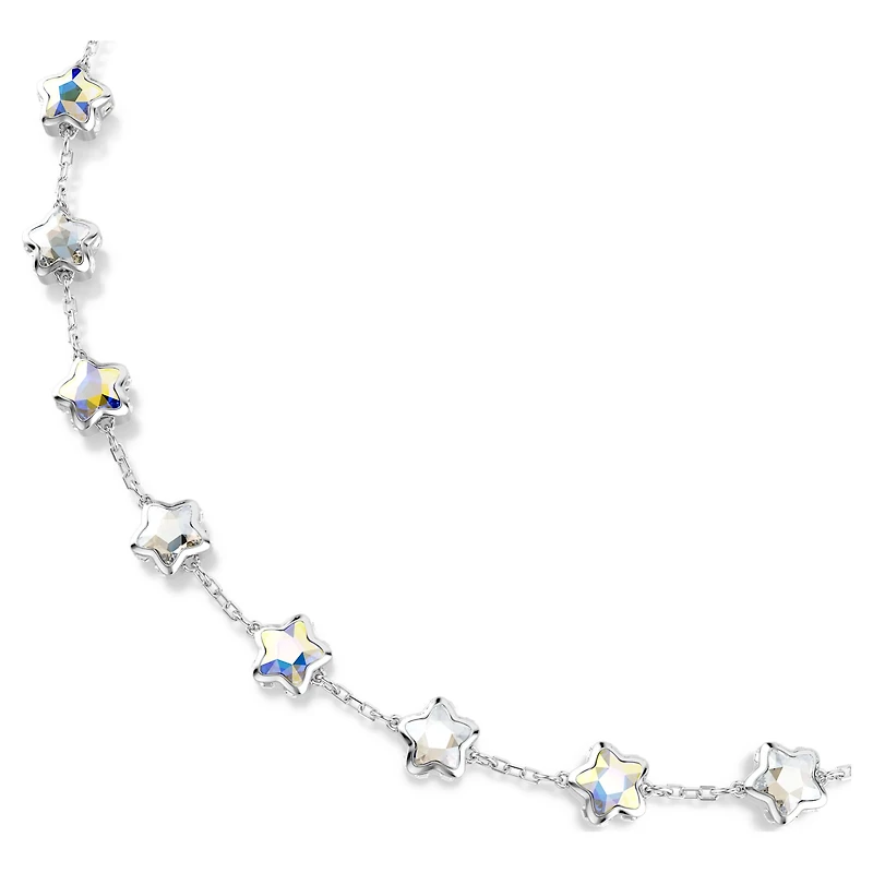 Chroma necklace, Mixed cuts, Star, White, Rhodium plated