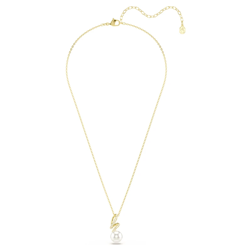 Gabriella pendant, Crystal pearl, Round cut, White, 18K gold finish