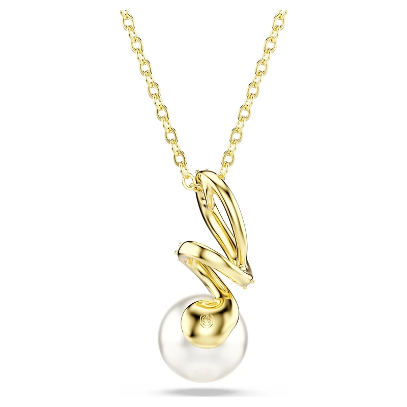 Gabriella pendant, Crystal pearl, Round cut, White, 18K gold finish
