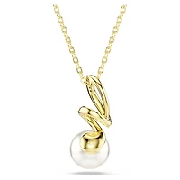 Gabriella pendant, Crystal pearl, Round cut, White, 18K gold finish