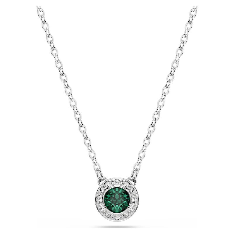 Una Angelic pendant, Round cut, Green, Rhodium plated