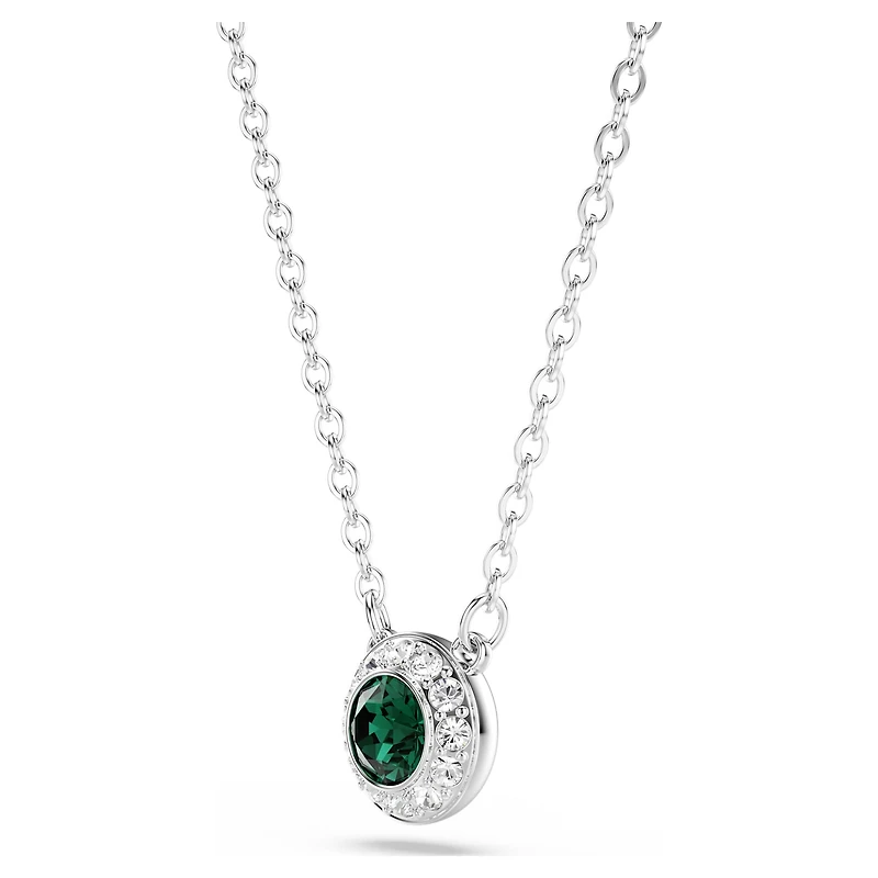 Una Angelic pendant, Round cut, Green, Rhodium plated