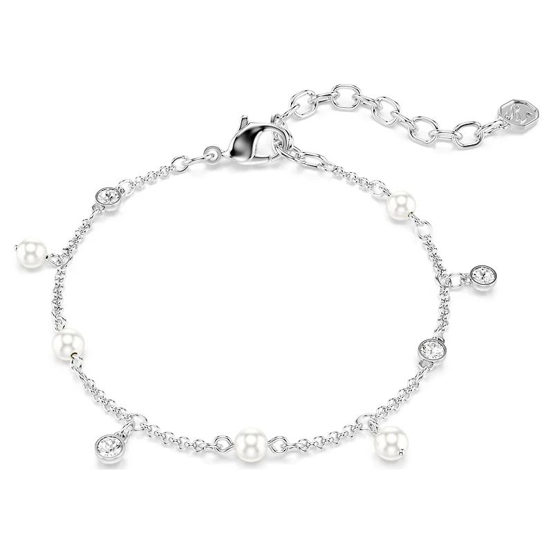 Imber bracelet, Crystal pearl, Round cut, White, Rhodium plated
