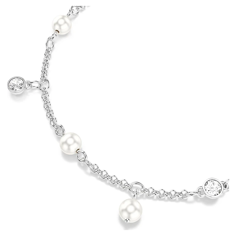 Imber bracelet, Crystal pearl, Round cut, White, Rhodium plated