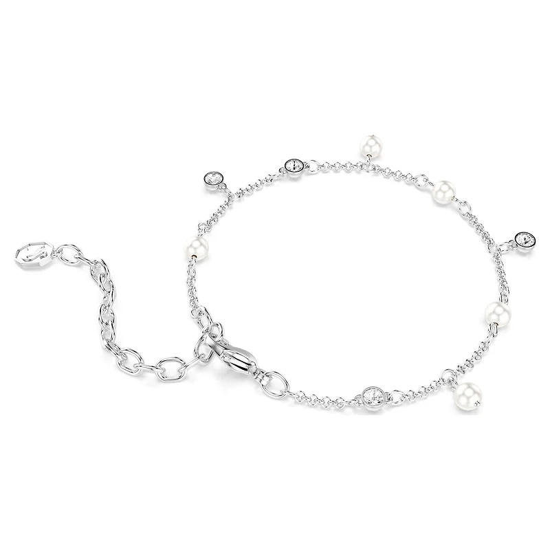 Imber bracelet, Crystal pearl, Round cut, White, Rhodium plated