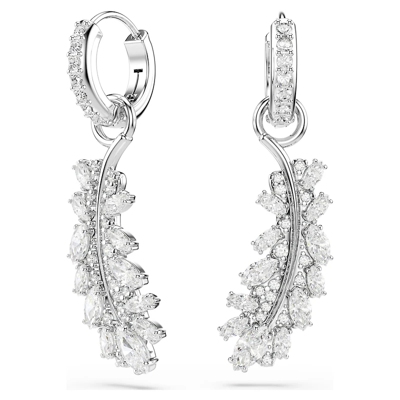 Vienna earrings, Mixed cuts, Feather, White, Rhodium plated