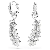 Vienna earrings, Mixed cuts, Feather, White, Rhodium plated