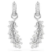 Vienna earrings, Mixed cuts, Feather, White, Rhodium plated