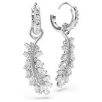 Vienna earrings, Mixed cuts, Feather, White, Rhodium plated