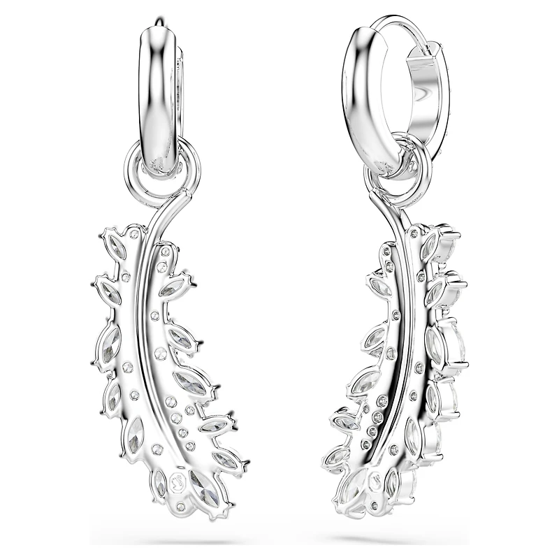 Vienna earrings, Mixed cuts, Feather, White, Rhodium plated