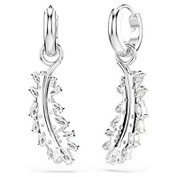 Vienna earrings, Mixed cuts, Feather, White, Rhodium plated