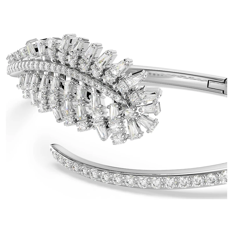 Vienna bangle, Mixed cuts, Feather, White, Rhodium plated