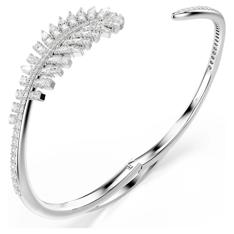 Vienna bangle, Mixed cuts, Feather, White, Rhodium plated