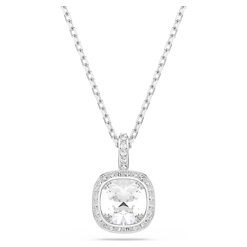 Una Angelic pendant, Cushion cut, White, Rhodium plated