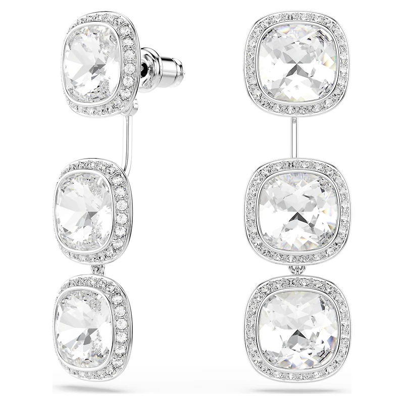 Una Angelic earrings, Cushion cut, White, Rhodium plated