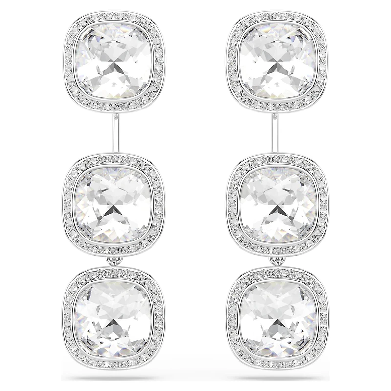 Una Angelic earrings, Cushion cut, White, Rhodium plated