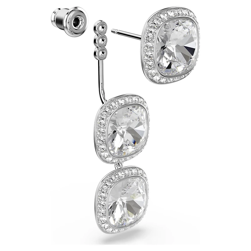 Una Angelic earrings, Cushion cut, White, Rhodium plated
