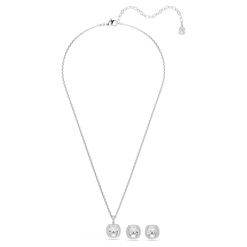 Una Angelic set, Cushion cut, White, Rhodium plated