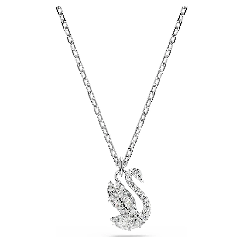 Swan pendant, Mixed cuts, Swan, White, Rhodium plated