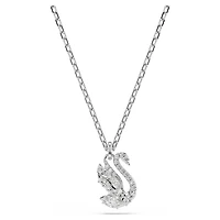 Swan pendant, Mixed cuts, Swan, White, Rhodium plated