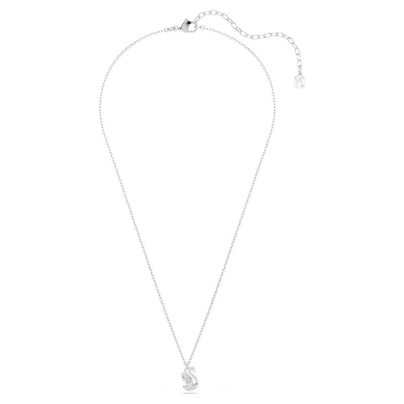 Swan pendant, Mixed cuts, Swan, White, Rhodium plated