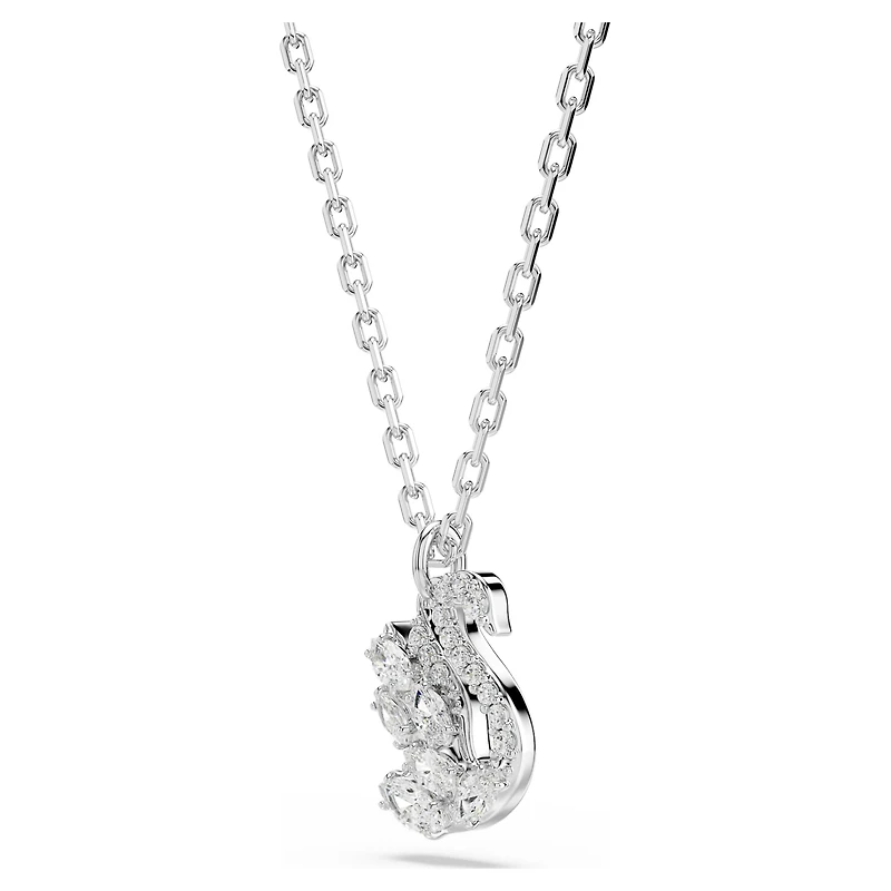 Swan pendant, Mixed cuts, Swan, White, Rhodium plated