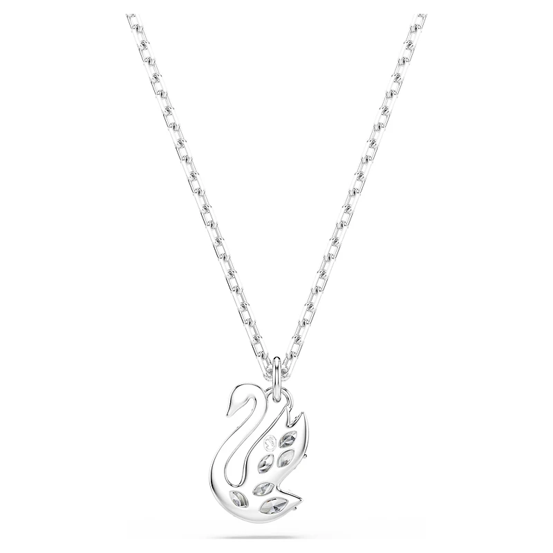 Swan pendant, Mixed cuts, Swan, White, Rhodium plated