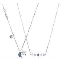 Symbolica necklace, Round cut, Moon, Blue, Rhodium plated