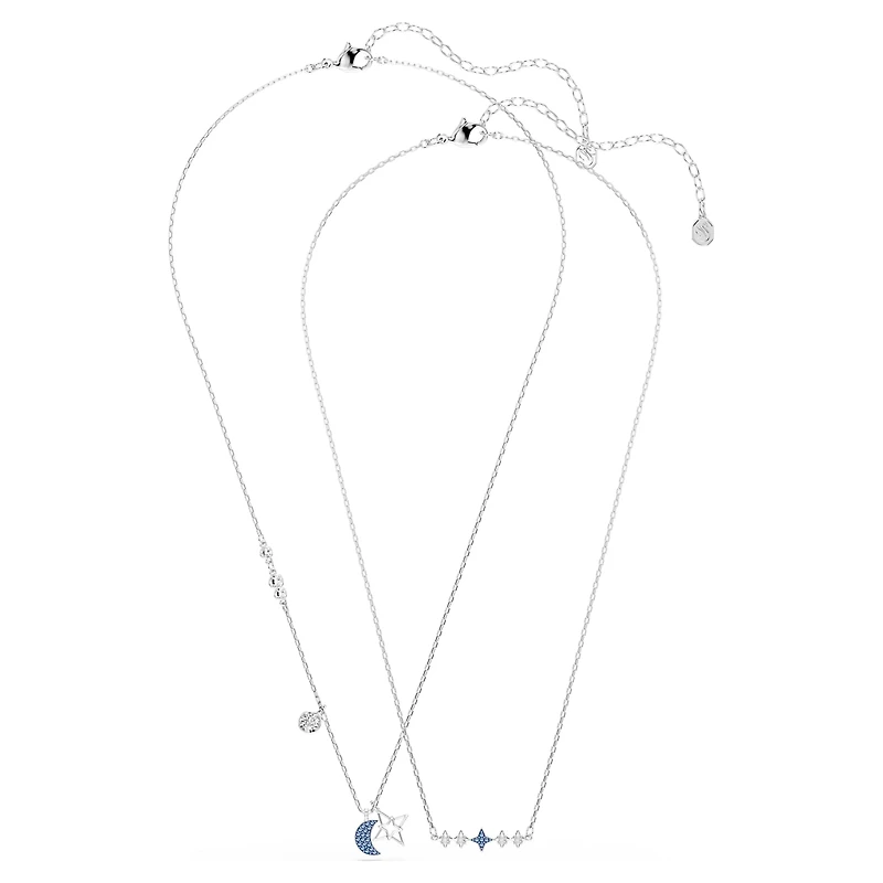 Symbolica necklace, Round cut, Moon, Blue, Rhodium plated