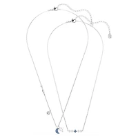 Symbolica necklace, Round cut, Moon, Blue, Rhodium plated