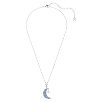 Symbolica pendant, Round cut, Moon, Blue, Rhodium plated