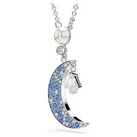 Symbolica pendant, Round cut, Moon, Blue, Rhodium plated