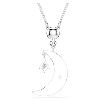 Symbolica pendant, Round cut, Moon, Blue, Rhodium plated