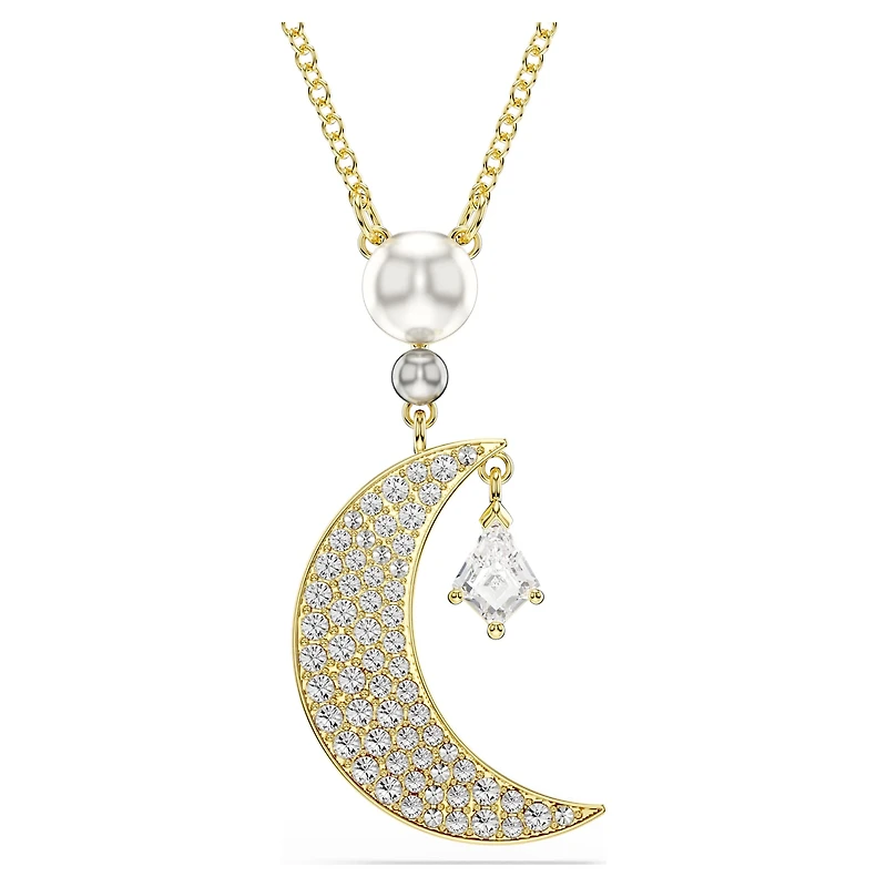 Symbolica pendant, Round cut, Moon, White, 18K gold finish