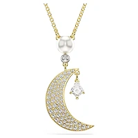 Symbolica pendant, Round cut, Moon, White, 18K gold finish
