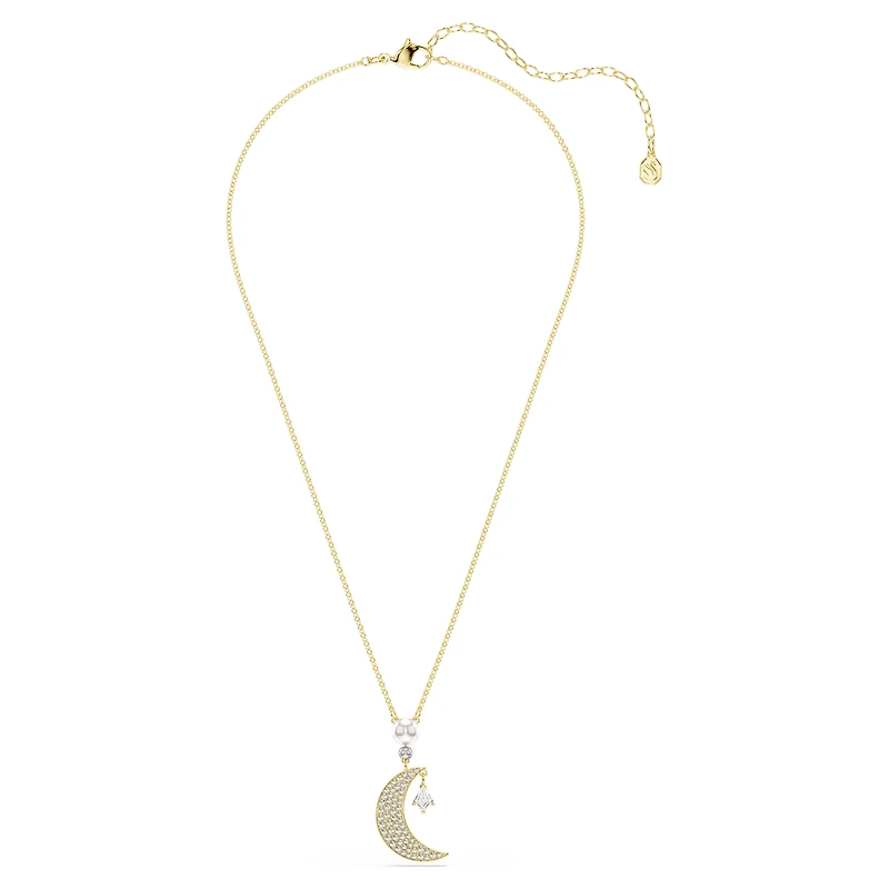 Symbolica pendant, Round cut, Moon, White, 18K gold finish