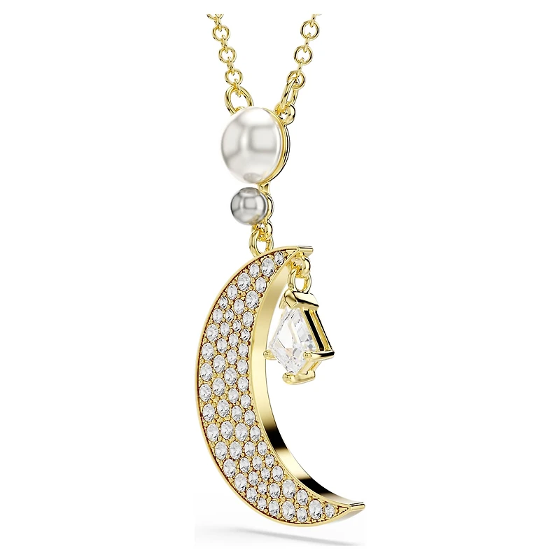 Symbolica pendant, Round cut, Moon, White, 18K gold finish