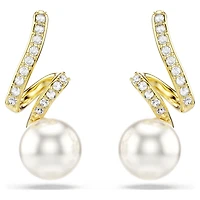 Gabriella earrings, Crystal pearl, Round cut, White, 18K gold finish