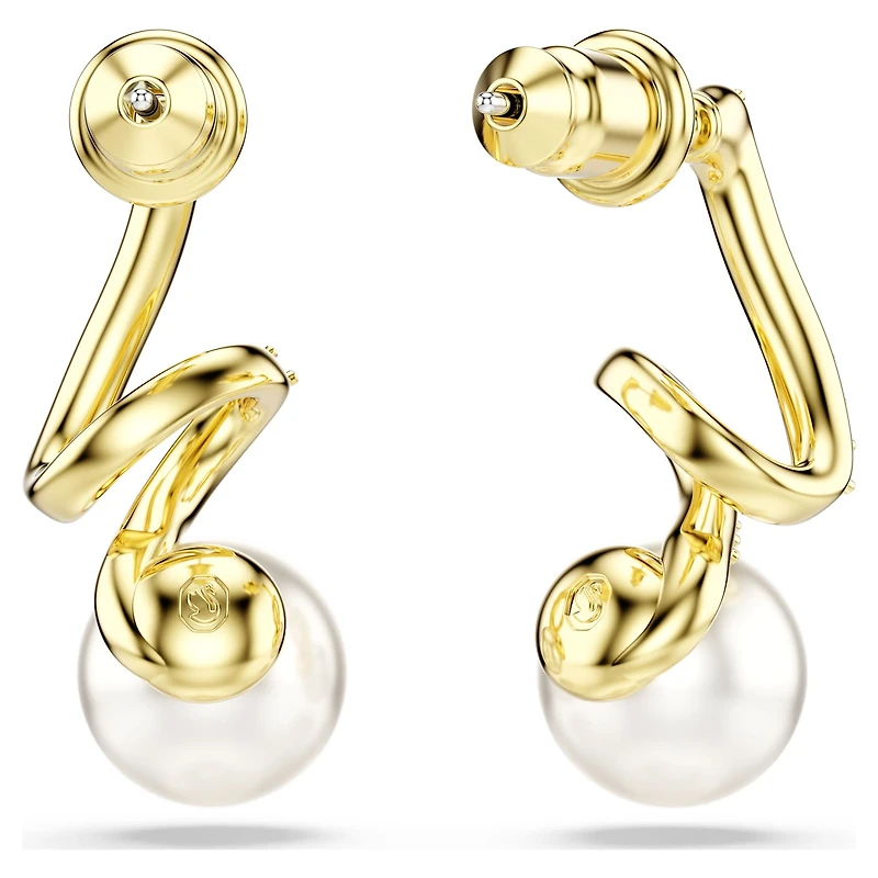 Gabriella earrings, Crystal pearl, Round cut, White, 18K gold finish
