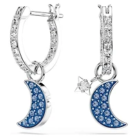 Symbolica drop earrings, Round cut, Moon, Blue, Rhodium plated