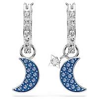 Symbolica drop earrings, Round cut, Moon, Blue, Rhodium plated