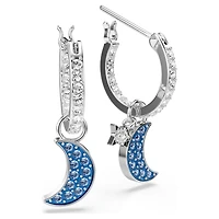 Symbolica drop earrings, Round cut, Moon, Blue, Rhodium plated