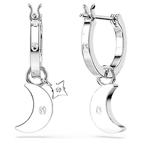 Symbolica drop earrings, Round cut, Moon, Blue, Rhodium plated