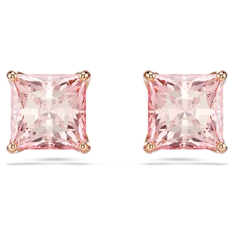 Stilla stud earrings, Square cut, Pink, 18K rose gold finish